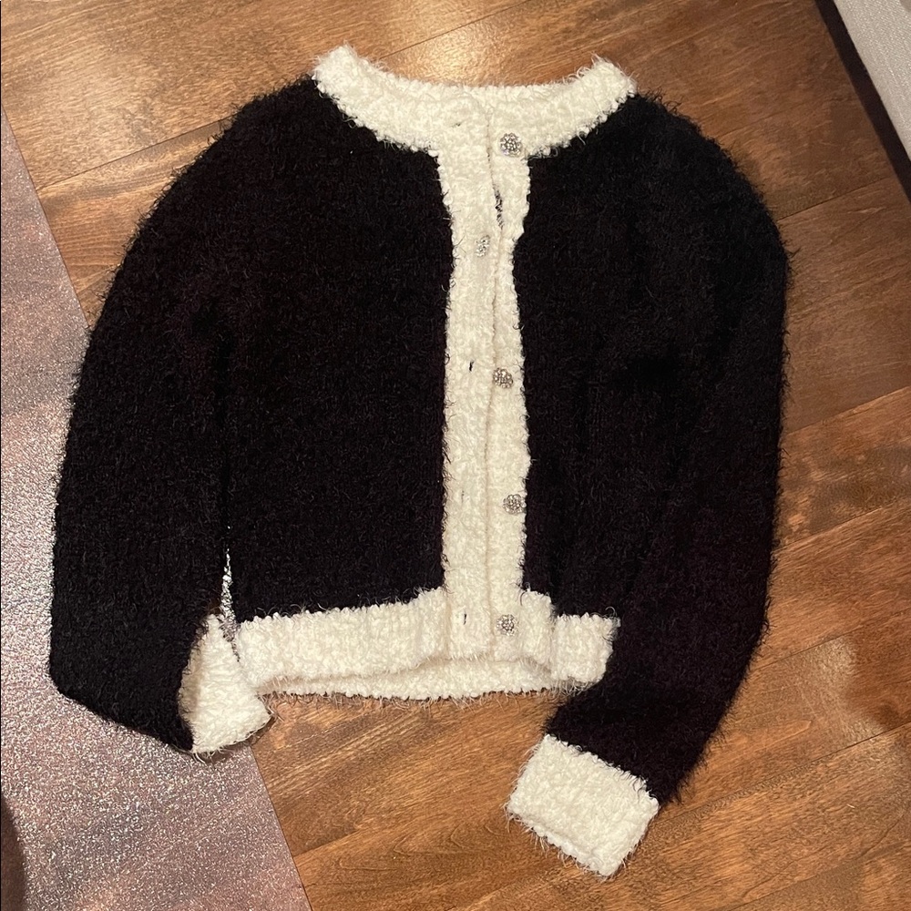 Divided Black and White Textured Cardigan
